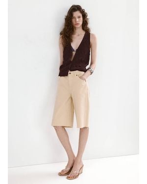 Mango Open-Knit V-Neck Vest Chocolate - Natural