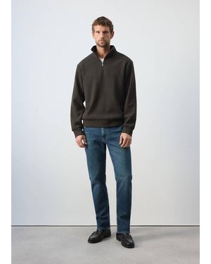 Mango Brushed Sweatshirt With Zip Neck - Brown