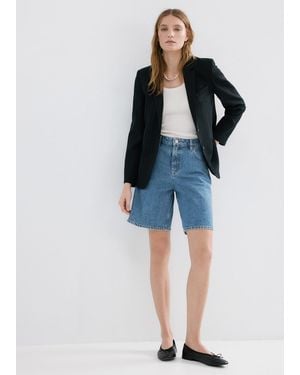 Mango High-Waist Straight-Fit Denim Shorts - Blue