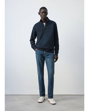 Mango Cotton Blend Sweatshirt Zipper - Blue