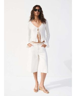 Mango Knitted Cardigan With Ties - White
