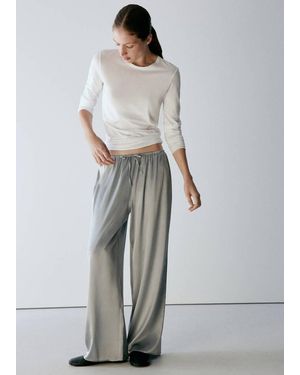 Mango Straight-Leg Silk Trousers - Grey