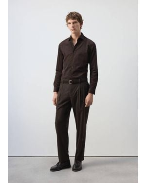 Mango Slim Fit Microcord Shirt - Brown