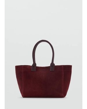 MANGO TEEN Split-Leather Tote Bag - Red