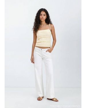 MANGO TEEN Ruffle Knit Top - White