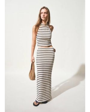 MANGO TEEN Striped Halter-Neck Top - White