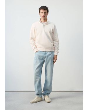 Mango Zip Neck Sweatshirt 100% Cotton Lightweight - Natural