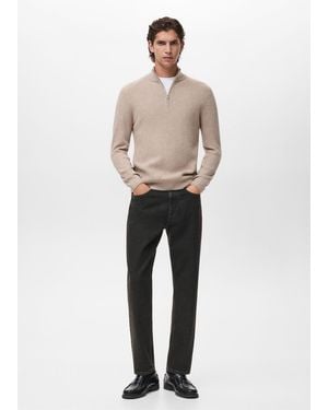 Mango Pullover Coste Collo Zip Sabbia - Neutro