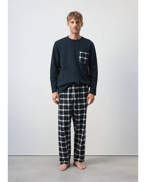 Mango Pack Pigiama Cotone Quadri - Blu