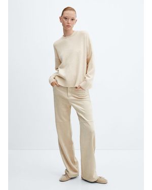Mango Round-Neck Knitted Sweater Ecru - Natural