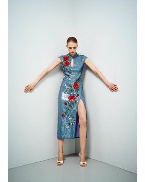 Mango Sequin Embroidered Dress - Blue
