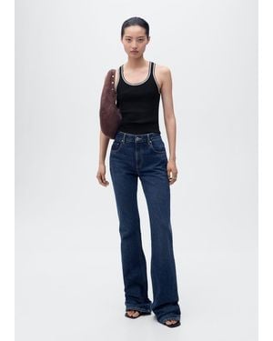 Mango Knitted Top With Contrast Details - Blue