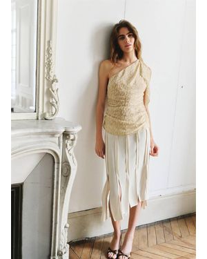 Mango Asymmetric Ruched Top - Natural