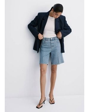 Mango High-Waist Straight-Fit Denim Shorts - Blue
