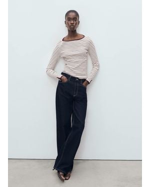 Mango Cotton T-Shirt With Buttoned Cuffs - White