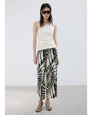 Mango Tropical Print Trousers - White