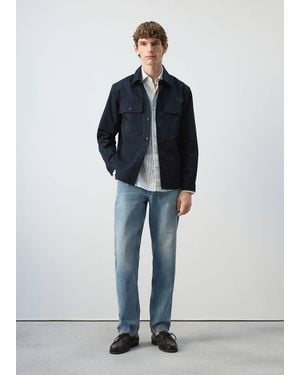 Mango 100% Cotton Overshirt With Pockets - Blue