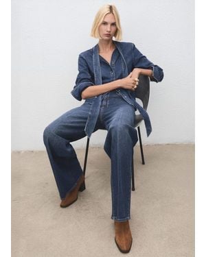Mango Suede Leather Ankle Boot With Block Heel - Blue