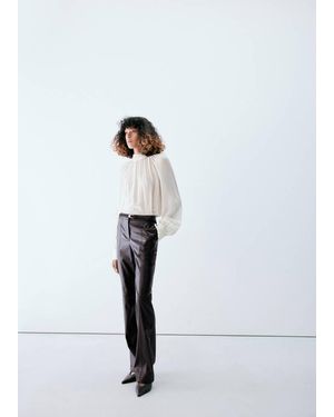 Mango Pantalon Évasé Effet Croco Chocolat - Blanc
