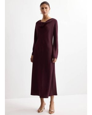 Mango Long Dress With Draped Neck - Purple