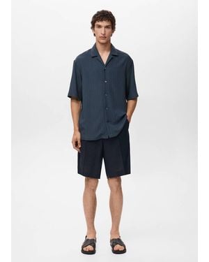 Mango Striped Embroidered Shirt - Blue