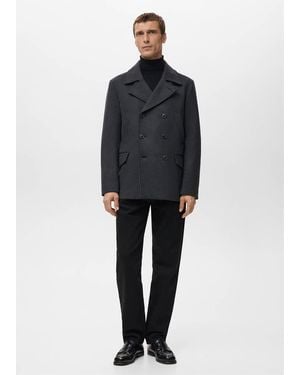 Mango Short Double-Breasted Wool Coat - Black