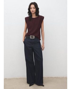 Mango Ruched Blouse With Shoulder Pads - Blue