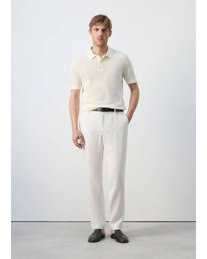 Mango Slim-Fit 100% Linen Trousers - White