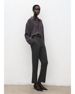 Mango Slim Cropped Pinstripe Trousers - Grey