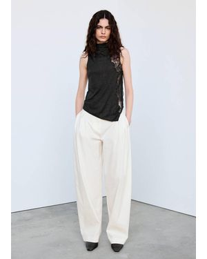 Mango Lace High-Neck Top - White