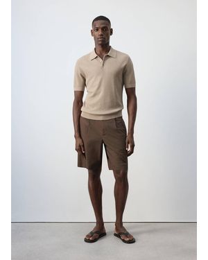 Mango Polo Maglia Sottile Coste Sabbia - Bianco