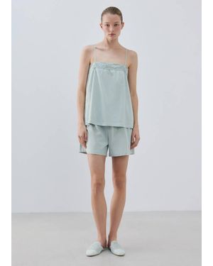 Mango Cotton Top With Lace Straps - Blue
