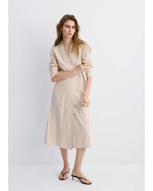 Mango Striped Linen-Blend Shirt-Style Dress - Natural