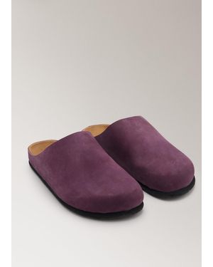 Mango Minimalist Leather Clogs - Purple
