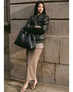 Mango Stitched Leather Shoulder Bag - Green