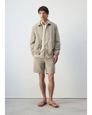 Mango Slim-Fit 100% Cotton Micro-Check Bermuda Shorts - Natural