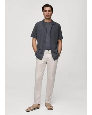 Mango Tencel Linen Trousers With Drawstring Ice - Blue