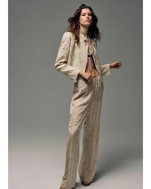 Mango Straight-Cut Jacquard Trousers - Grey