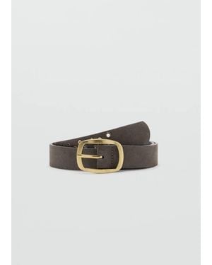 MANGO TEEN Leather Belt With Eyelets - Grey