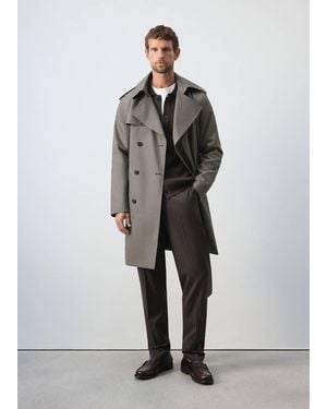 Mango Water-Repellent Belted Trench Coat - Grey
