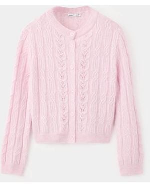 Mango Cable-Knit Cardigan Rosa Pastello