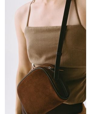 Mango Suede Leather Shoulder Bag - Brown