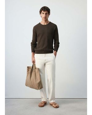 Mango Ribbed Cotton-Linen Blend Jumper - White