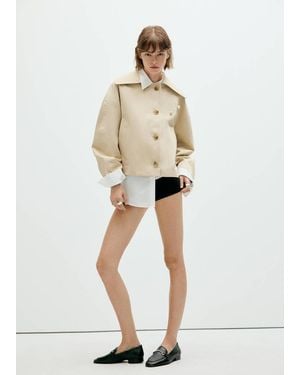 Mango Waxed Short Trench Coat - Natural