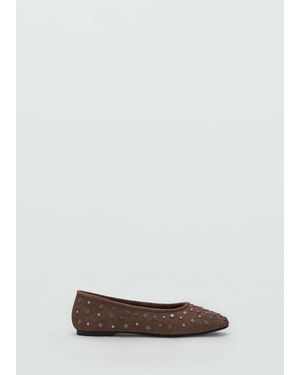 MANGO TEEN Studded Leather Ballet Flats - White