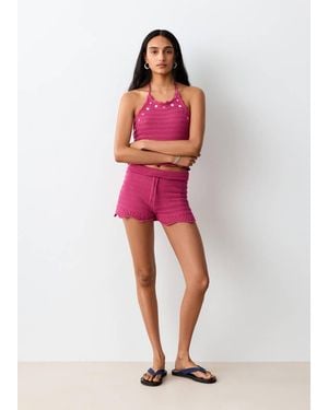 MANGO TEEN Ruffle Knit Shorts - Red