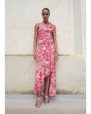 Mango Asymmetrical Animal-Print Dress Fuchsia - Pink