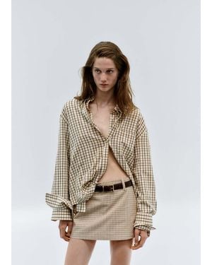 Mango Camicia Cotone Quadri Marrone - Neutro