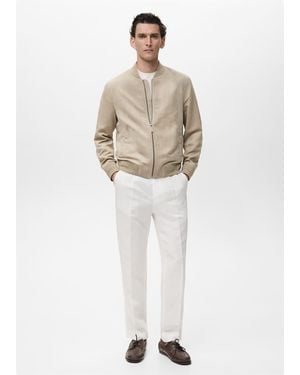 Mango Suede-Effect Bomber Jacket - White