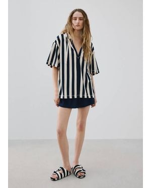 Mango Sweat-Shirt En Coton Éponge Rayé Bleu